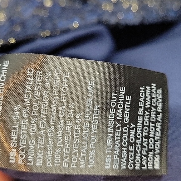 WHBM classic blue glitter tweed sheath dress Gold buttons on shoulder - Picture 10 of 11